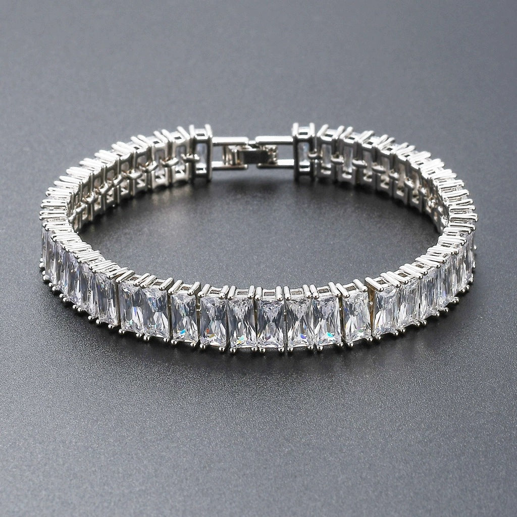 Hip Hop Light Luxury Diamond Shape Cuban Link Copper Bracelet for Men