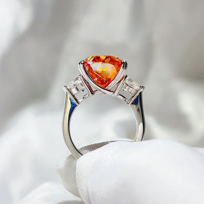 Orange Oval Moissanite Ring for Women – Geometric Statement Engagement Style Ring