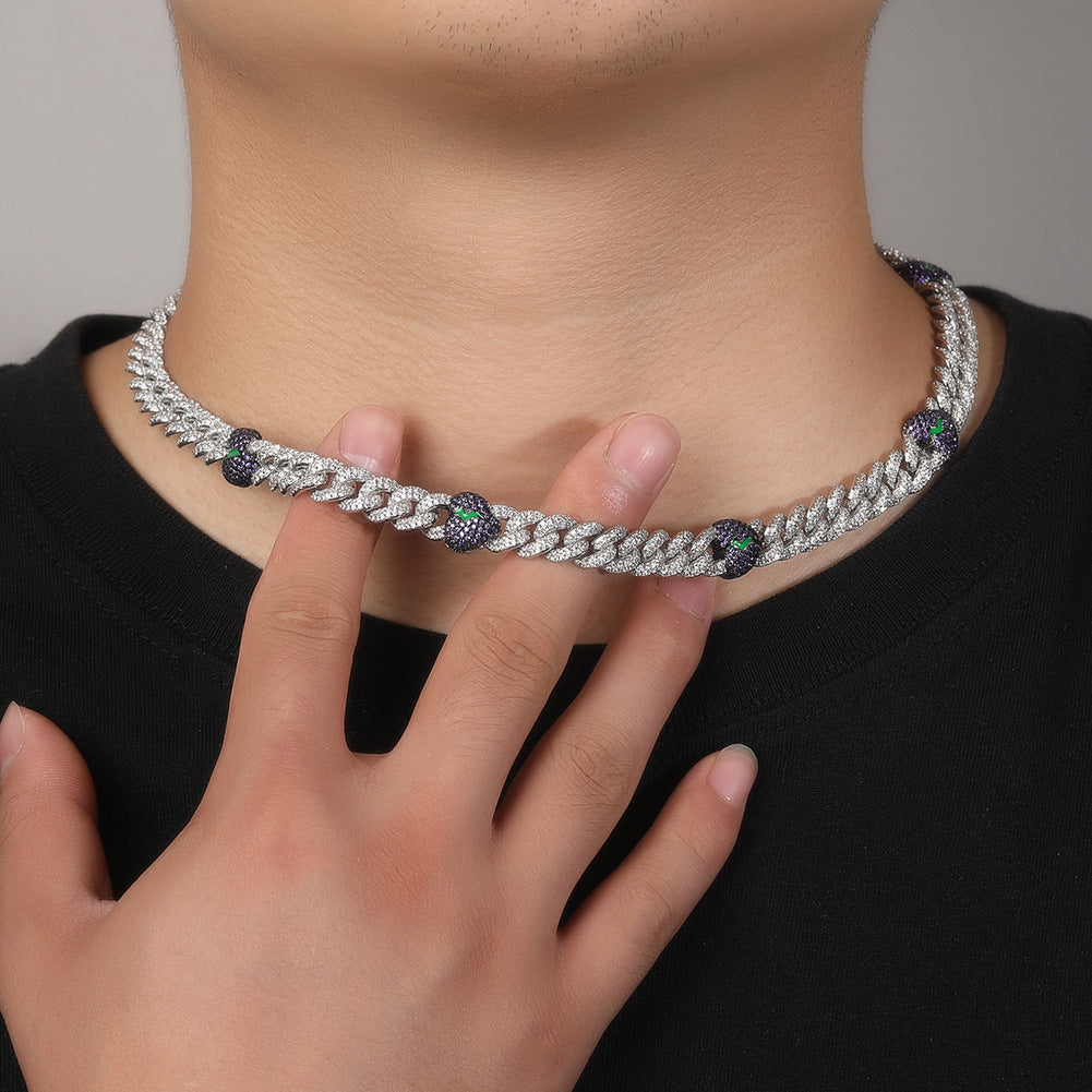 Iced Out Heart Cuban Link Necklace with Cubic Zirconia in Silver Tone for Women & Men