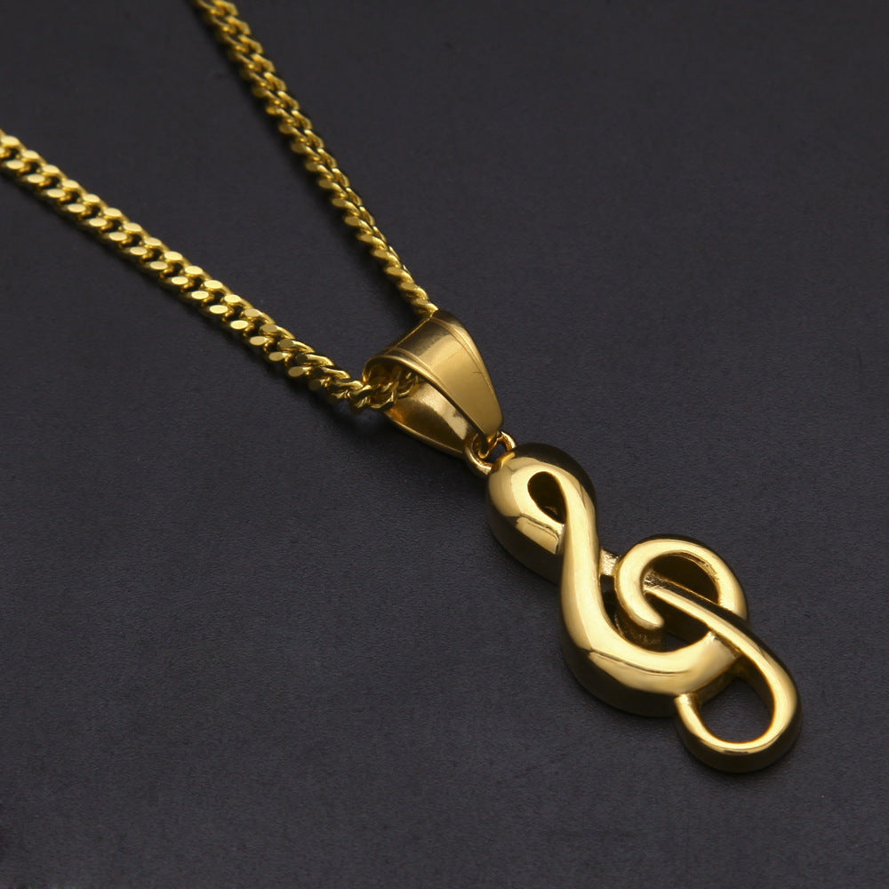 Minimalist Treble Clef Pendant Necklace in Gold Plated or Silver Plated Stainless Steel Cuban Chain for Women & Men