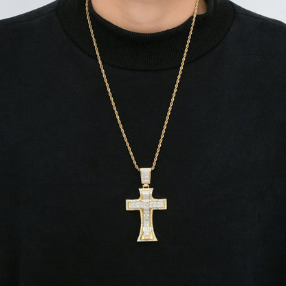 Hip Hop Vintage Cross Diamond Shape Cubic Zirconia Pendant Necklace for Men and Women