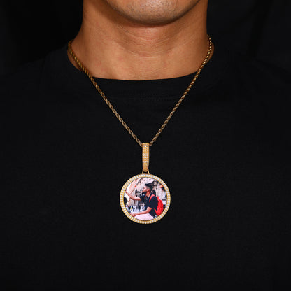 Custom Photo Pendant Necklace for Men, Iced Out Round Pendant Chain, Hip Hop Streetwear Jewelry