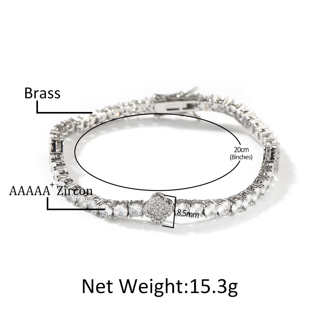 Hip Hop Cubic Zirconia Bracelet and Necklace Set for Women & Men, Gold Plated or Silver Plated Round Link Chain Jewelry