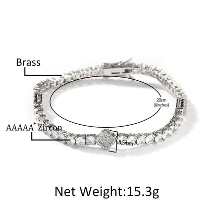Hip Hop Cubic Zirconia Bracelet and Necklace Set for Women & Men, Gold Plated or Silver Plated Round Link Chain Jewelry