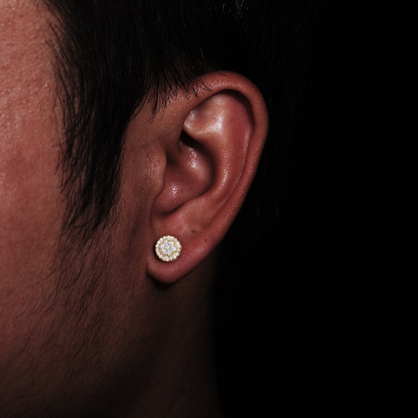 Unisex Round Moissanite Stud Earrings in 925 Silver Gold Plated Geometric Hip Hop Jewelry product image