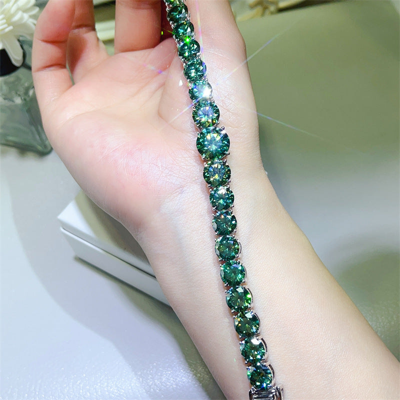 Green Moissanite Tennis Bracelet for Women - Round Cut Statement Bracelet, 15cm 16cm 17cm 18cm product image