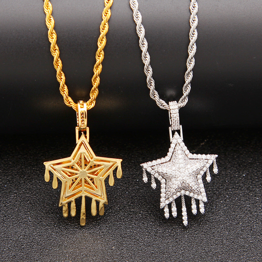 Iced Star Pendant Necklace for Women & Men - Gold Plated or Silver Plated Cubic Zirconia Statement Chain