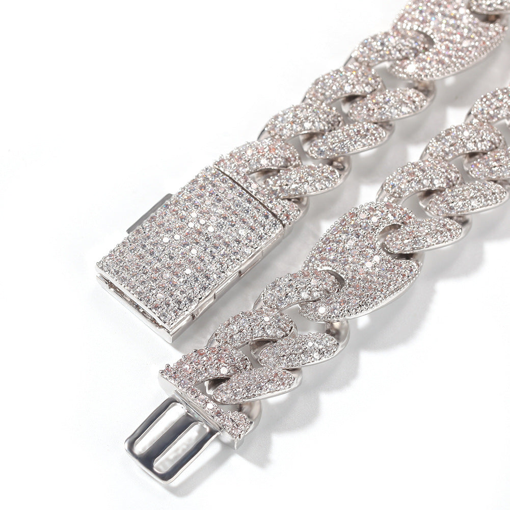 Iced Out Cuban Link Chain Necklace with Cubic Zirconia, Unisex Statement Pendant Chain in Gold or Silver Tone, 16mm Hip Hop Necklace 16/18/20 Inch