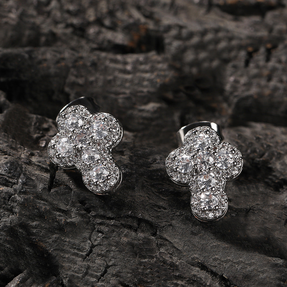 Men’s Cross Stud Earrings with Cubic Zirconia – Hip Hop Statement Earrings in Gold, Silver & Rose Gold product image