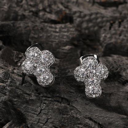 Men’s Cross Stud Earrings with Cubic Zirconia – Hip Hop Statement Earrings in Gold, Silver & Rose Gold