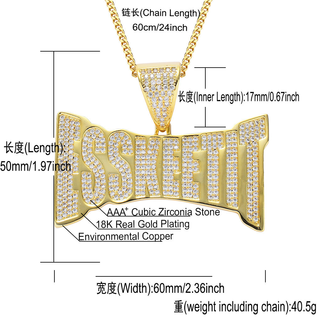 Hip Hop Punk Letter Cubic Zirconia Pendant Necklace for Men and Women
