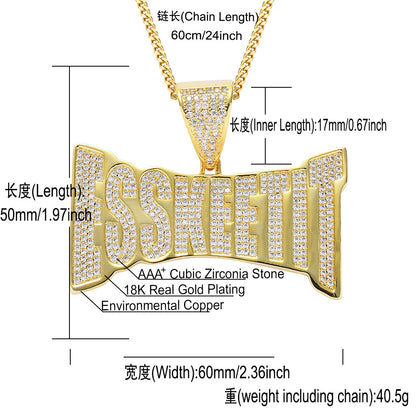 Hip Hop Punk Letter Cubic Zirconia Pendant Necklace for Men and Women