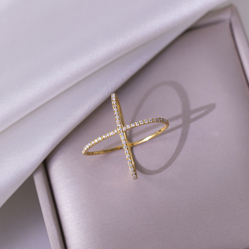 VVS Moissanite X Cross Ring, 18K Gold-Tone Crossover Ring for Women product image