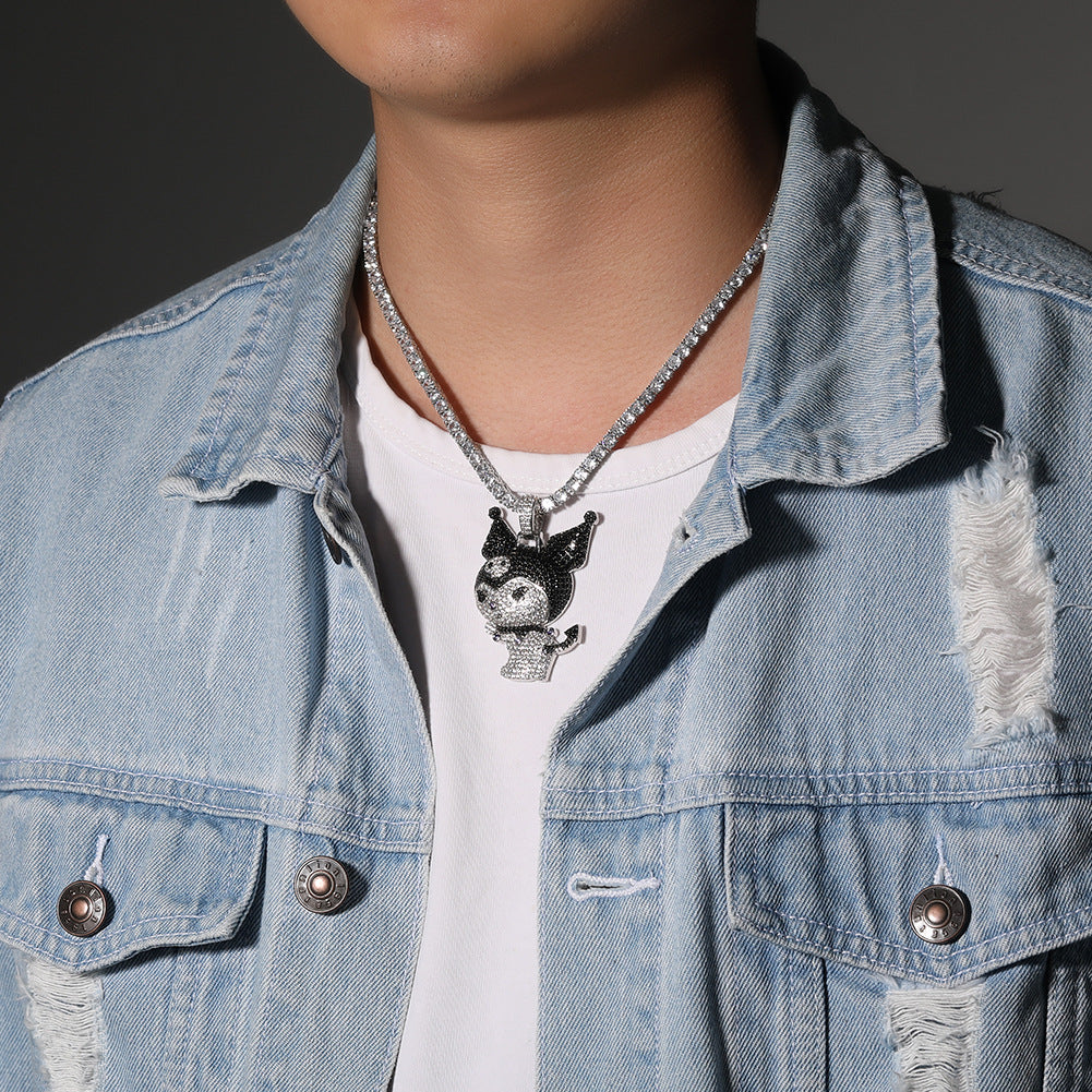 Cartoon Devil Pendant Necklace with Twisted Chain - Hip Hop Statement Charm Necklace for Women and Men