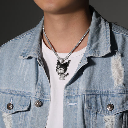 Cartoon Devil Pendant Necklace with Twisted Chain - Hip Hop Statement Charm Necklace for Women and Men