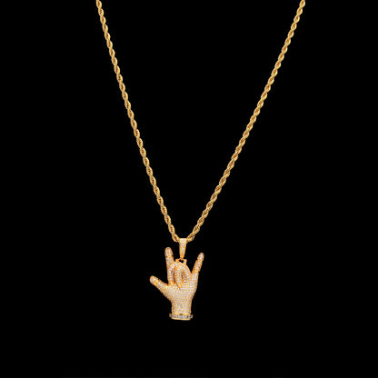 Iced Hand Gesture Pendant Necklace with Cubic Zirconia – Hip Hop Statement Chain for Women & Men
