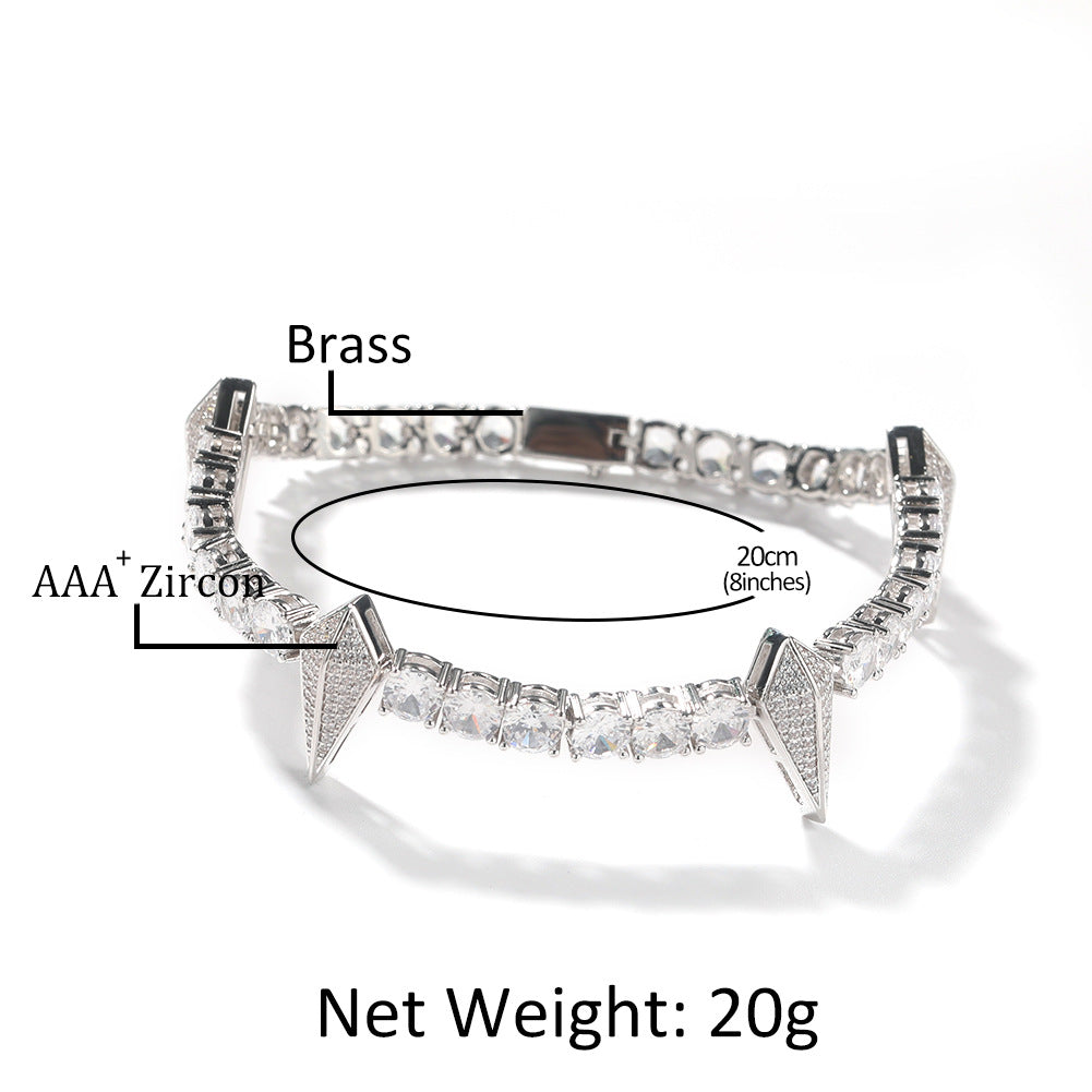Men’s Iced Arrow Line Bracelet - Cubic Zirconia Copper Chain Bracelet in Gold, Silver, Pink, Black & Black Purple
