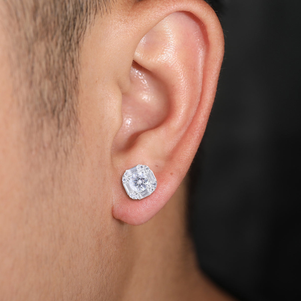 925 Silver Moissanite Geometric Stud Earrings in Gold Tone or White Platinum Tone product image