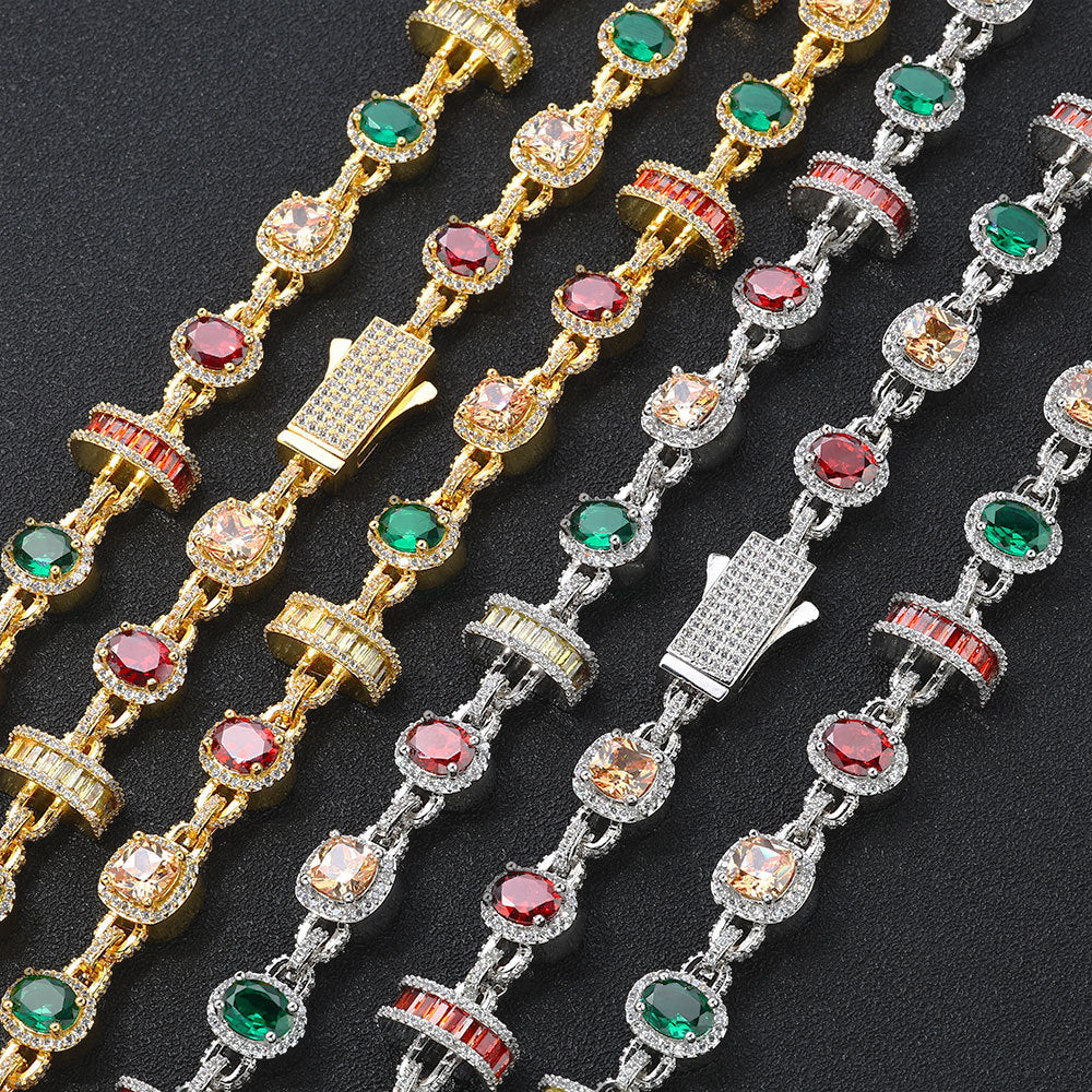 Multicolor Round Halo CZ Link Hip Hop Necklace with Copper Base - CHA344 product image