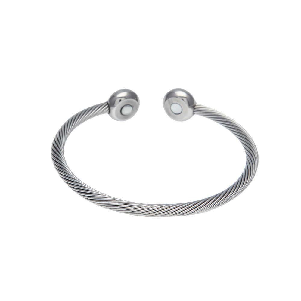 Unisex Stainless Steel Open Cuff Bracelet – Minimalist Twisted Wire Bangle in Silver Tone product image