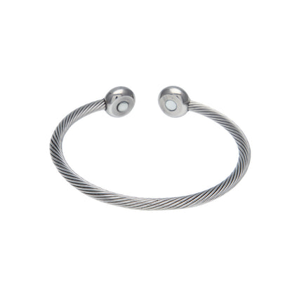 Unisex Stainless Steel Open Cuff Bracelet – Minimalist Twisted Wire Bangle in Silver Tone