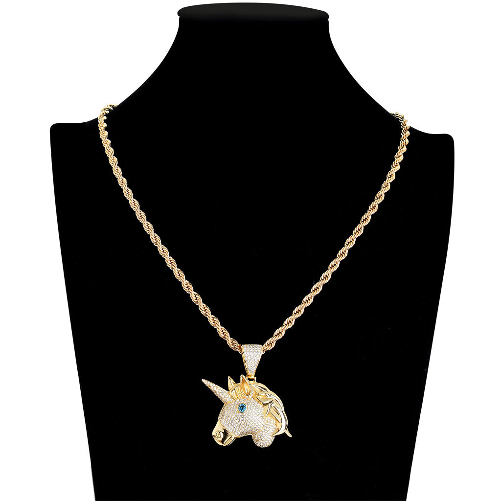 Hip Hop Vintage Cross Cubic Zirconia Pendant Necklace for Men and Women
