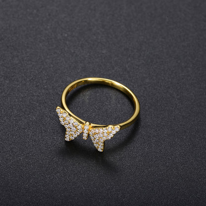 Butterfly Moissanite Ring for Women in 925 Silver Gold Tone Micro Pave Geometric Statement Ring