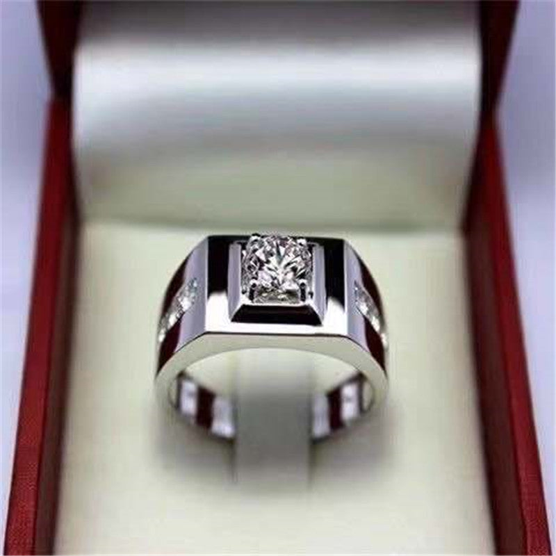 Men’s Moissanite Ring Square Solitaire Wedding Ring White-Tone Band 1 Carat 2 Carat product image