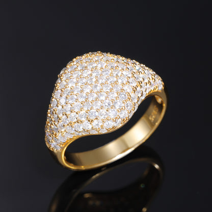 925 Silver Moissanite Pave Dome Ring Unisex Iced Out Statement Band