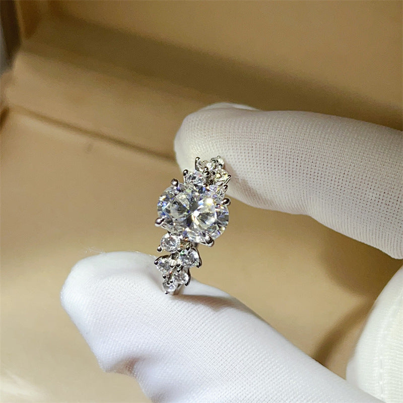 Oval Moissanite Ring for Women with Three-Stone Side Design, Four-Prong Engagement Ring, Sizes 9-20 product image