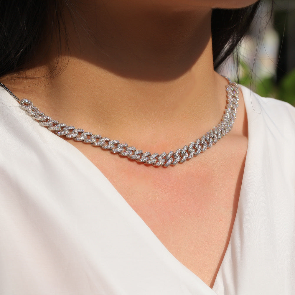 Unisex Cuban Link Cubic Zirconia Necklace Adjustable Chain in Gold, Silver & Rose Gold product image
