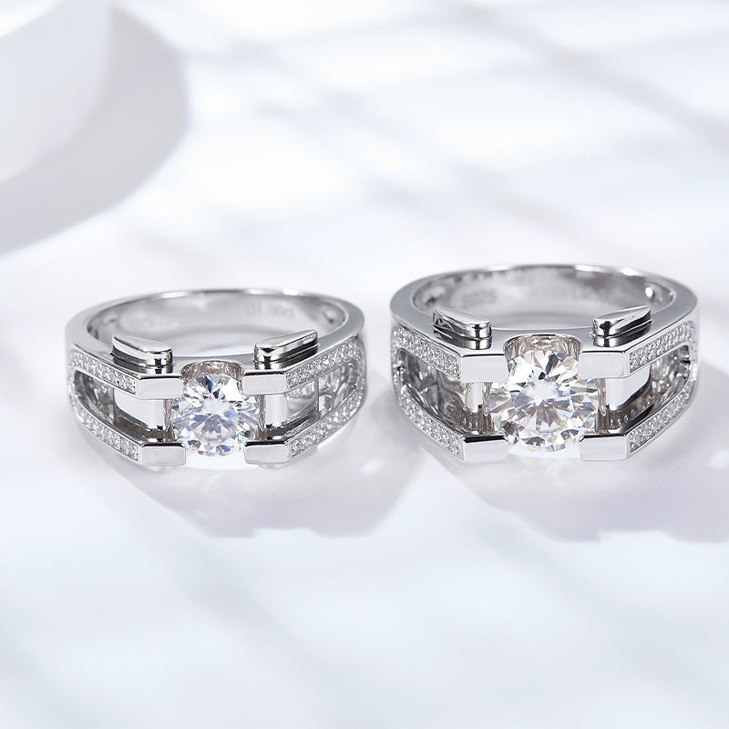 Moissanite Ring for Men, 925 Silver 18K Gold Finish Wedding Band product image