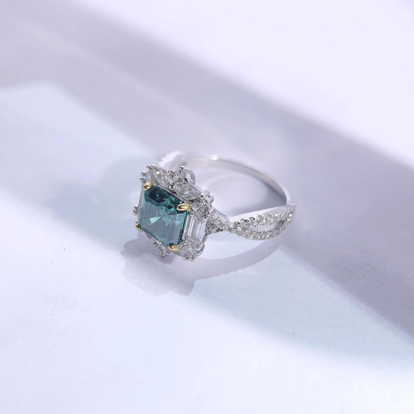 2 Carat Moissanite Halo Ring, Asscher Cut Promise Ring product image