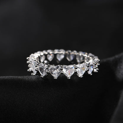 Silvery Zircon Heart Ring Set for Women – Hip Hop Style Copper Statement Stackable Rings