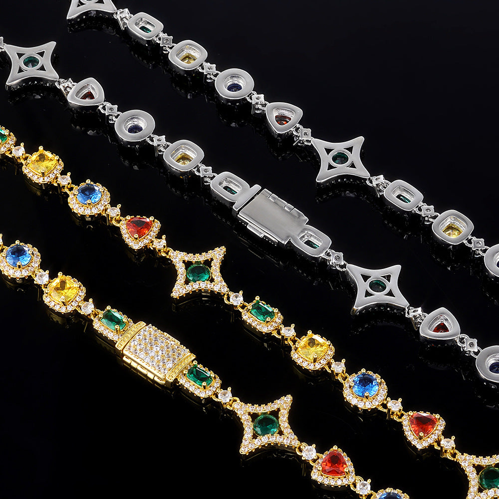 Multicolor Mixed-Shape CZ Link Hip Hop Necklace with Copper Base - CHA285 product image