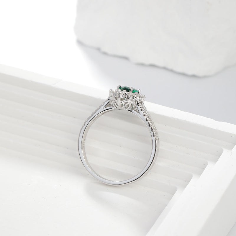 Pear-Shaped Green Halo Ring, Split Shank Engagement Ring for Women product image