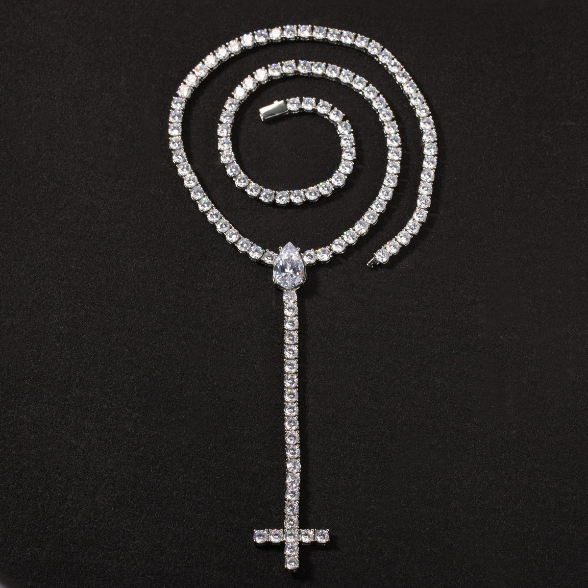 Iced Out Cross Pendant Necklace for Men and Women, Cubic Zirconia Chain Necklace in Gold or Silver Tone, 20 Inch Statement Hip Hop Jewelry product image