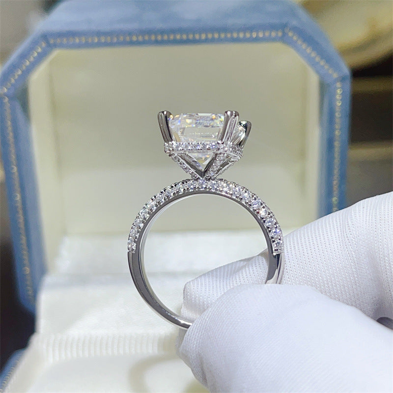 5 Carat Emerald Cut Moissanite Ring for Women, Pavé Band Engagement Style Ring product image