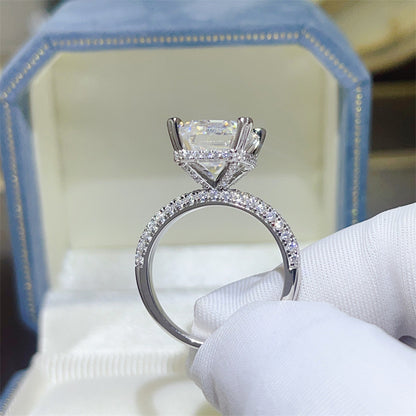 5 Carat Emerald Cut Moissanite Ring for Women, Pavé Band Engagement Style Ring