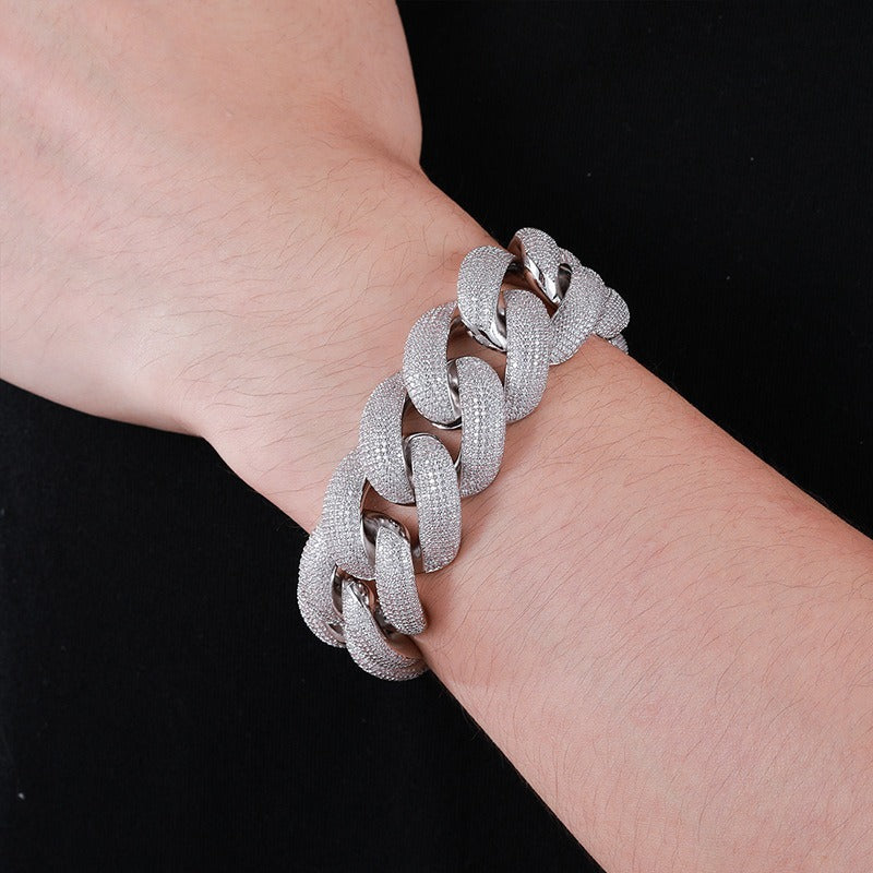 Iced Out Cuban Link Chain Necklace Bracelet Set for Men Women, Geometric Round Zircon Hip Hop Jewelry product image