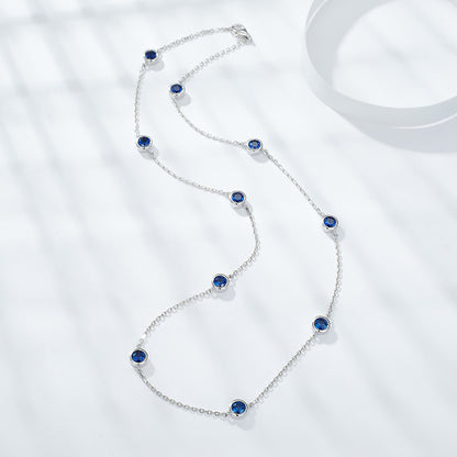 18k Gold Blue Stone Station Choker Necklace