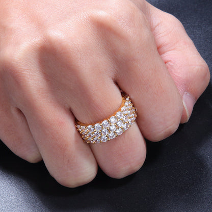 Unisex 3-Row Cubic Zirconia Band Ring in Gold or Silver Tone - Elegant Statement Stackable Ring