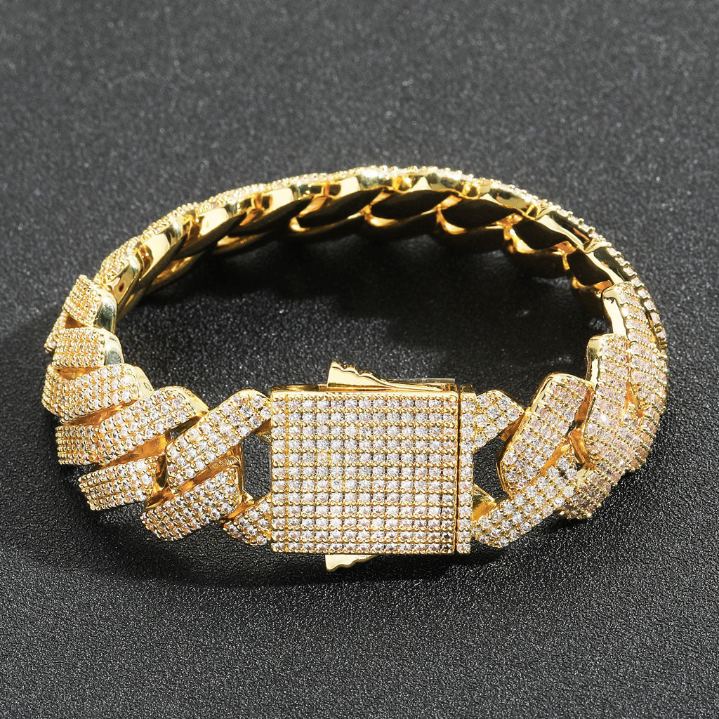 Hip Hop Diamond Shape Cuban Link Cubic Zirconia Bracelet for Men
