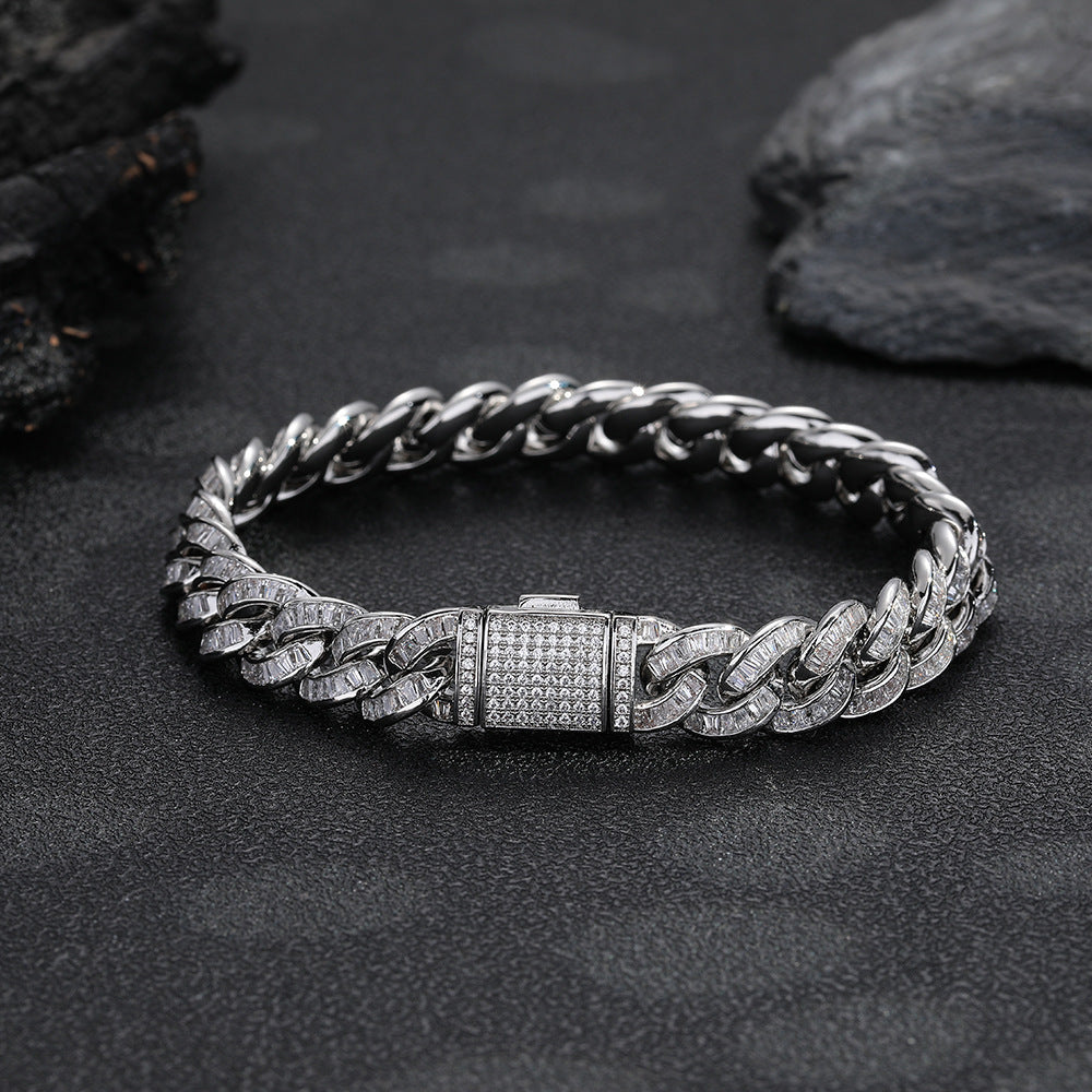 10mm Iced Cuban Link Chain Necklace, Zirconia-Set, Unisex Hip Hop Jewelry, White and Yellow Tone