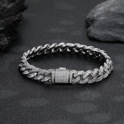 10mm Iced Cuban Link Chain Necklace, Zirconia-Set, Unisex Hip Hop Jewelry, White and Yellow Tone