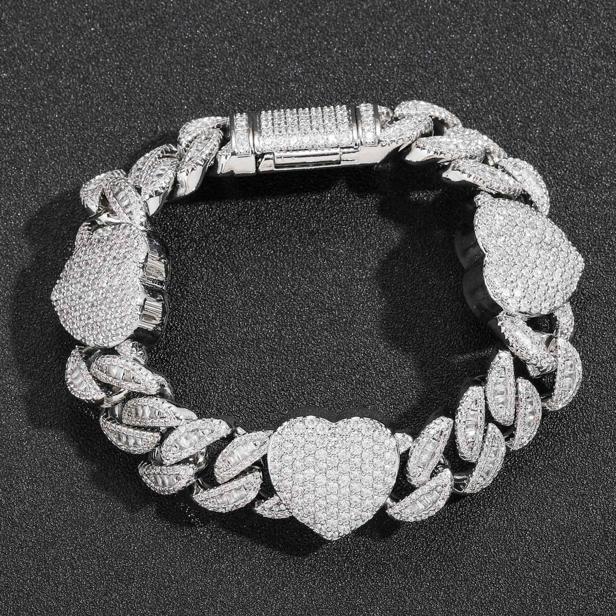Hip Hop Heart Cuban Link Copper Bracelet for Men product image