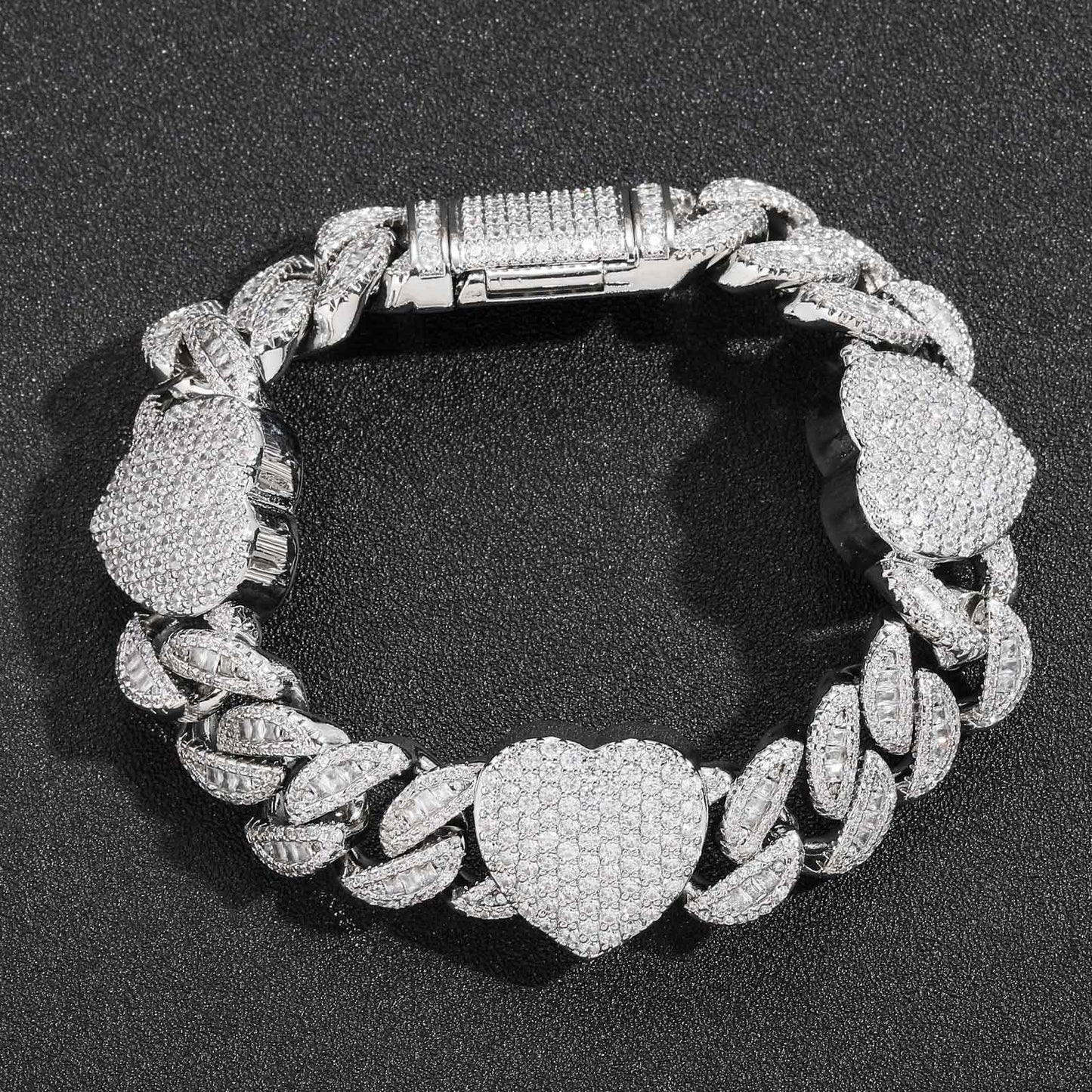 Hip Hop Heart Cuban Link Copper Bracelet for Men