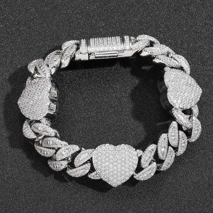 Hip Hop Heart Cuban Link Copper Bracelet for Men