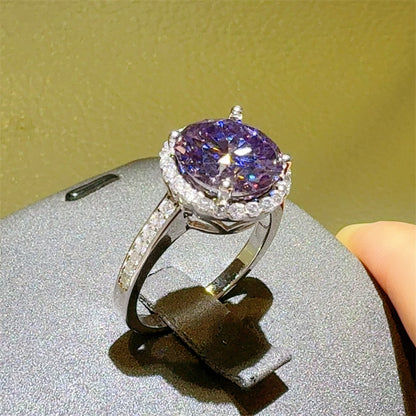 Purple Moissanite Halo Ring for Women, Round Cut Engagement Ring, 1 to 5 Carat Statement Ring