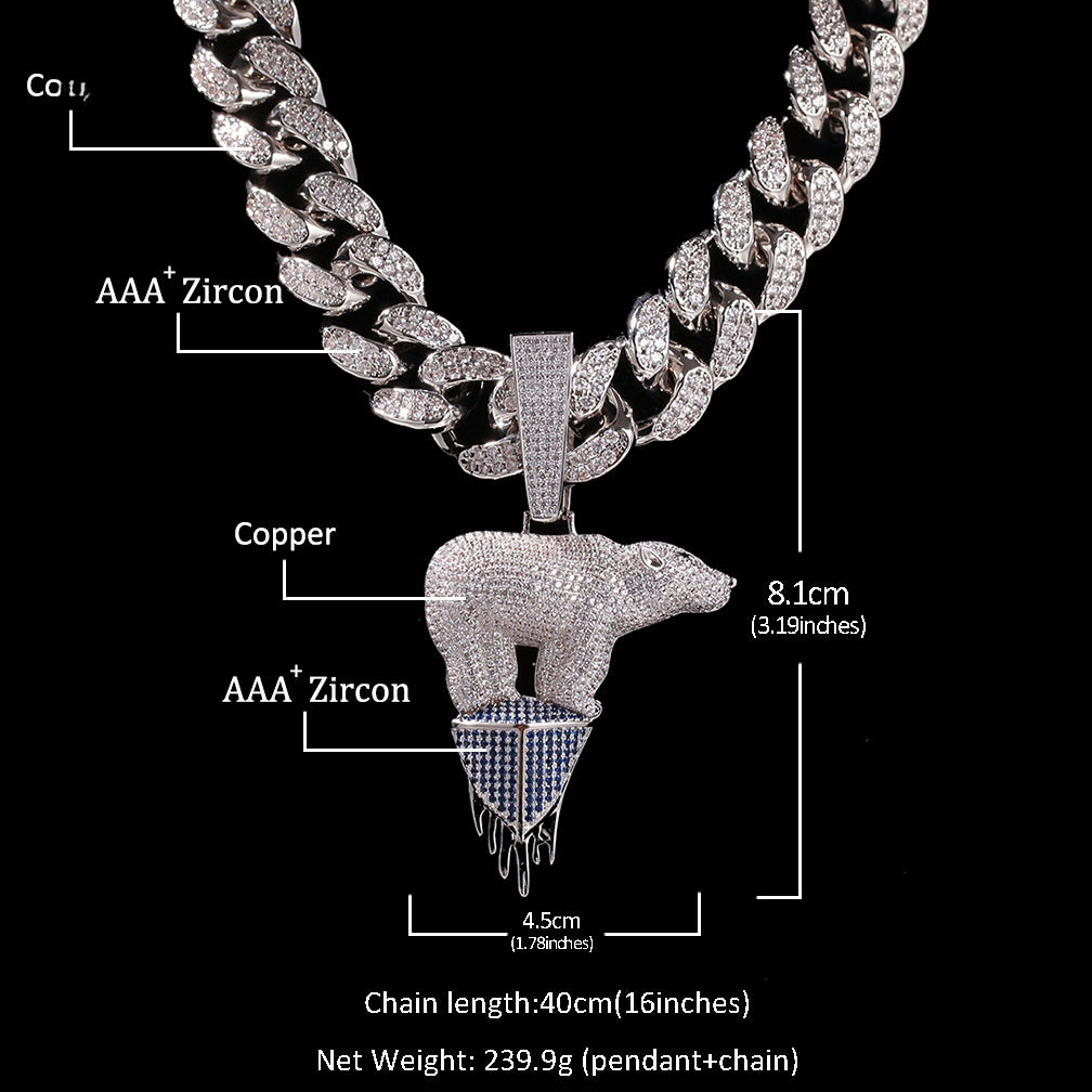 Iced Bear Pendant Necklace for Women - Cubic Zirconia Hip Hop Statement Chain in Gold or Silver Tone